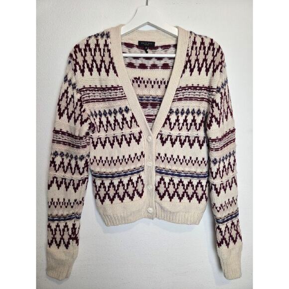 RAG & BONE Willow Fair Isle Wool Cardigan Extra Small 100% Wool - Picture 3 of 12